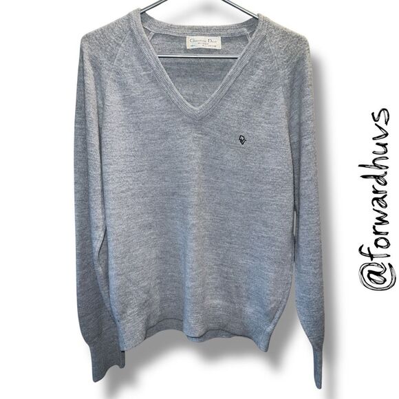 ☑️ Vintage Dior Monsieur V-Neck Sweatshirt – Embroidered Logo - Men’s Small - Picture 1 of 9
